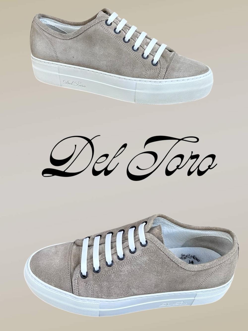 Del Toro Tan Women's Suede Shoes Sneakers Size: 9 Made in Italy Luxury Sneaker